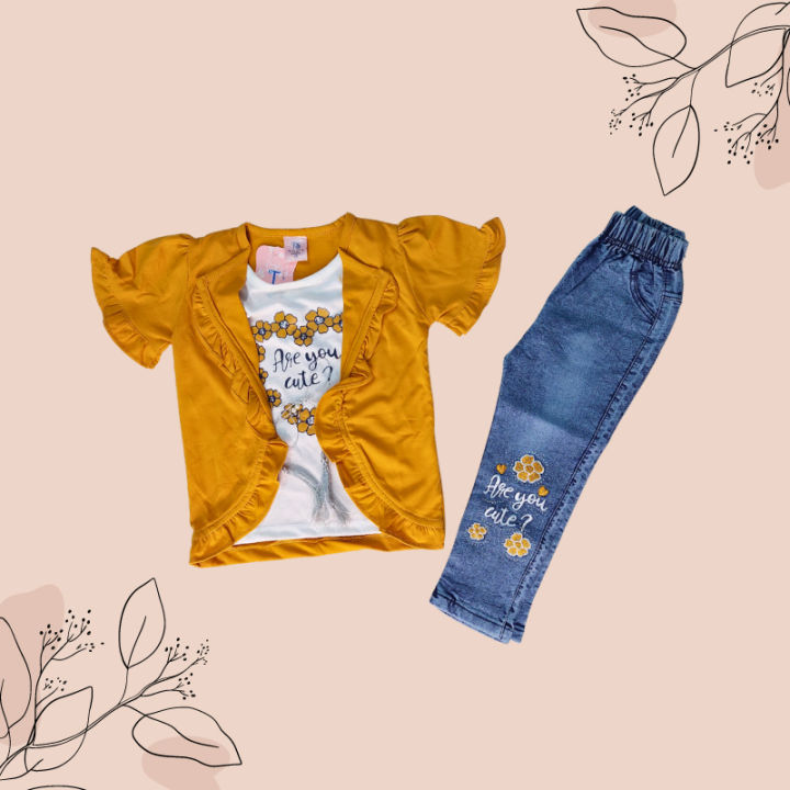 "GIRLS PANT DENIM & JERSEY SHIRT GLITTER PAINT "