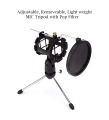 Microphone Holder With Pop Filter Adjustable Studio Microphone Tripod Stand Foldable Desktop Microphone Bracket with Shock Mount Mic Holder Clip and Pop Filter. 