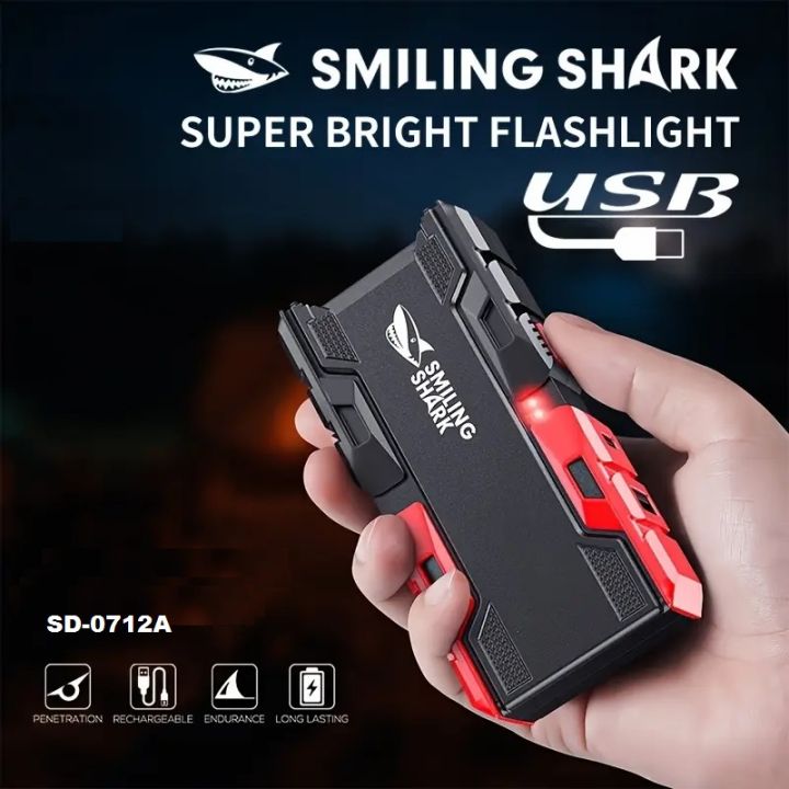 Smiling Shark Flashlight SD-0712 Ultra Bright Rechargeable Type C Emergency Power Bank Flood Light Torch