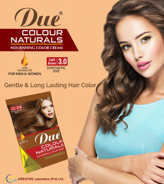 DUE Hair Color Sachet Light Brown 3.0 – For Men and Women - Permanent Color Long Lasting
