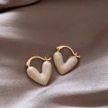 Korean Luxury White Oil Dropping Love Stud Earrings For Women Fashion Elegant Metal Jewelry Gifts. 