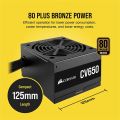 Corsair CV650 650 Watt 80 Plus Bronze Certified PSU ATX. 