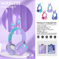 【Fast delivery】 2022 New Wireless Earphones RGB Rabbit Ears Headset with Mic Cute Girls Music Bluetooth Headphones For Children's Gamer Headset. 
