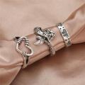 Vintage Hip Pop Butterfly Heart Ring Set for Women Silver Color Plated Mermaid Charm Opening Adjustable Rings Finger Jewelry. 
