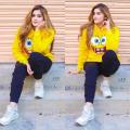 Yellow Spongebob Fleece Full Sleeves Pull Over Hoodie For Women. 