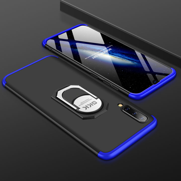 Samsung Galaxy A30s With Ring Holder GKK Full Coverage 360 Protection Mobile Phone Back Cover Case   - Blue & Black