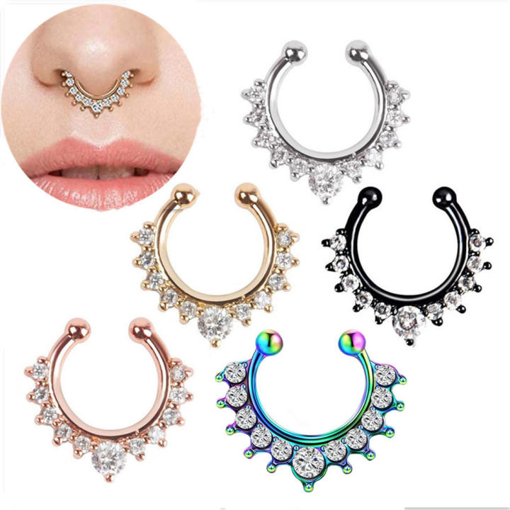 Stainless Steel Nose Ring Unisex Non Piercing Adjustable Fit Nose Hoop Clip On Nose Horseshoe Design Ring Non Piercing Nose