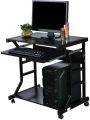 Computer Desk with Keyboard Tray, Portable Small Rolling Desk with Mouse Tray & Bottom Storage Shelf, Rolling Laptop PC Desk Cart with Lockable Wheels for Small Space (Brown). 