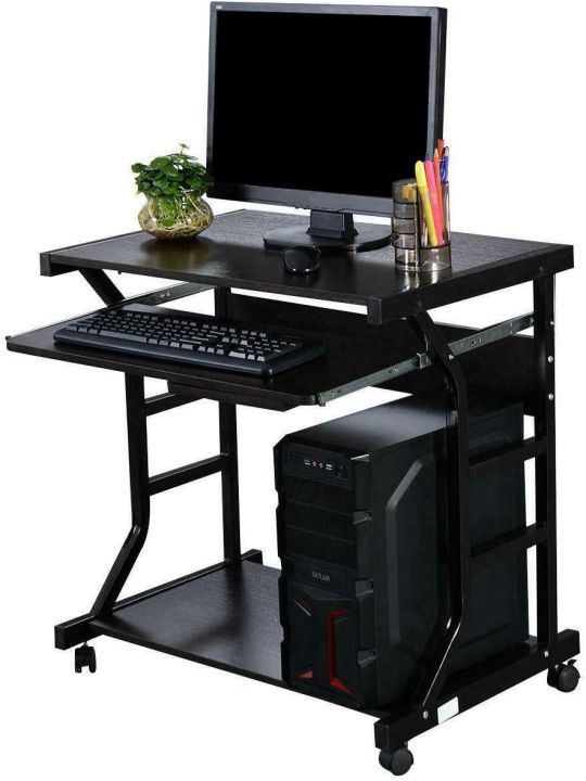 Computer%20Desk%20with%20Keyboard%20Tray,%20Portable%20Small%20Rolling%20Desk%20with%20Mouse%20Tray%20&%20Bottom%20Storage%20Shelf,%20Rolling%20Laptop%20PC%20Desk%20Cart%20with%20Lockable%20Wheels%20for%20Small%20Space%20(Brown)%20-%20Image%202