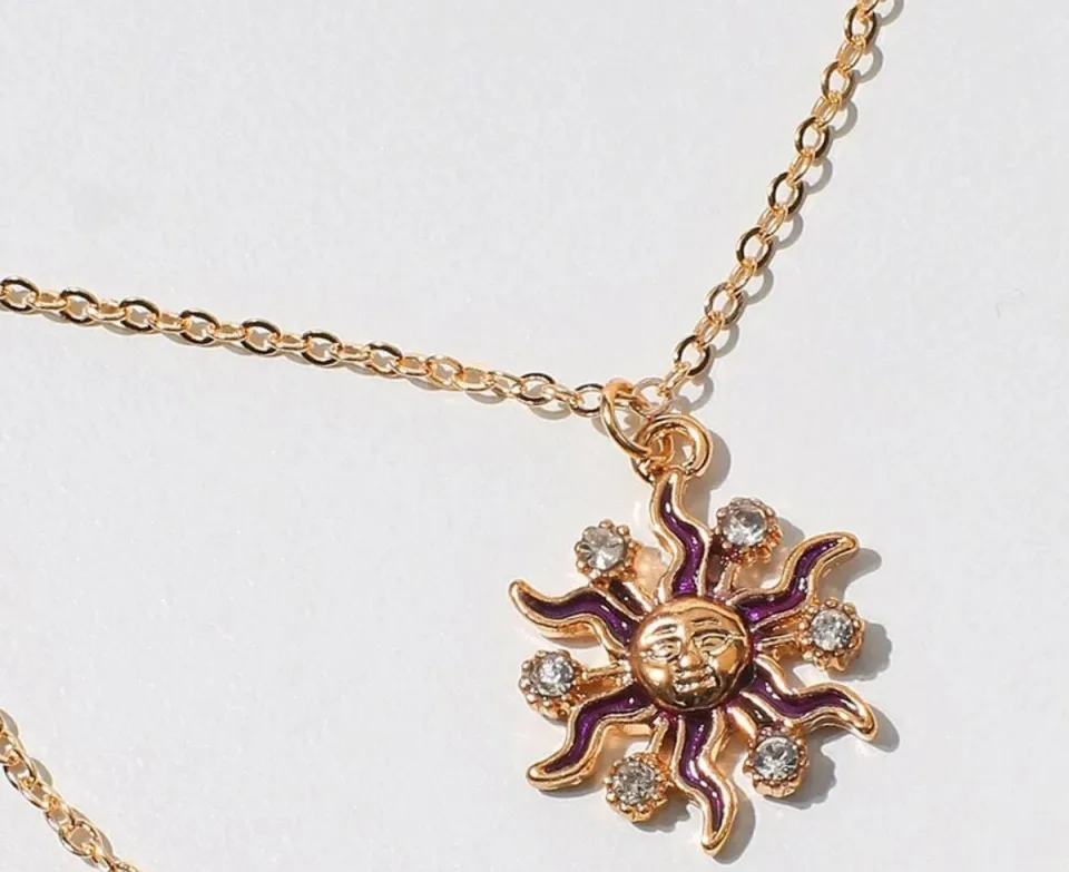 Gold Chain Necklace Rhinestone Sun Pendant Necklace For Women