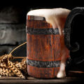 Stainless Steel Mug Viking Style Wooden Barrel Cup Vintage Coffee Mugs Double Wall Drinking Cups Kitchen Supplies. 