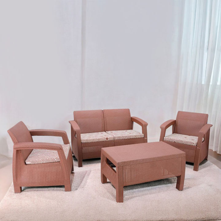 Boss Sofa Set Newly Designed Rattan Allegra Plastic Sofa Set with Printed Cushions