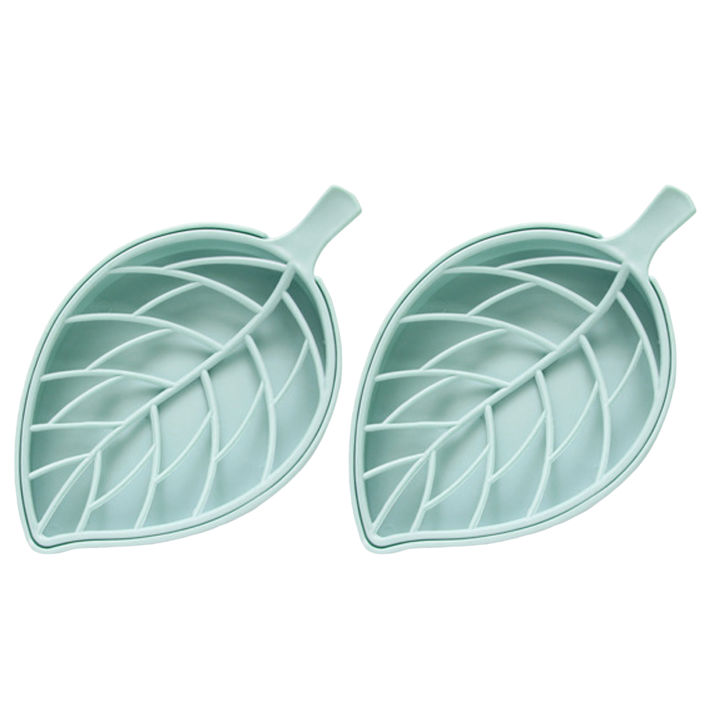 2Pcs Soap Drain Boxes Creative Shape Drainage Design Vivid Color High Durability Dual Layer Store Soaps Plastic Punch Free Leaf-Shaped Desktop Soap Trays for Bathroom