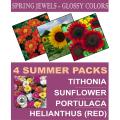 4 Packets - Different Varieties Portulaca Tithonia Red Sunflower Spring Summer Season Flower Seeds. 