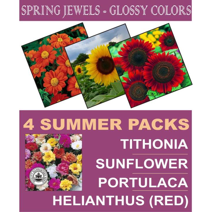 4 Packets - Different Varieties Portulaca Tithonia Red Sunflower Spring Summer Season Flower Seeds