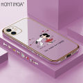 Hontinga for iPhone 11 Back Cover（Free Lanyard）Luxury 6D Plating Happy Puppy and Girl Side Pattern Case Soft Silicone Square Mobile Cover. 