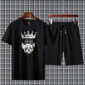 tracksuit-New Trendy King With Crown Printed stylish Round Neck Half Sleeves Casual T Shirt And Matching Short Gym Part Shirt And Jogging Short For Men And Boys. 