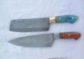 2 pieces Damascus steel chef knife set (cleaver+chife knife). 