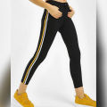 BLACK WHITE & YELLOW STRIPES ANKLE LENGTH JEANS FOR HER. 