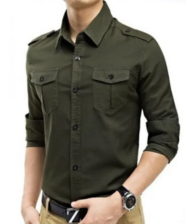 Xeesh%20Collection%20Army%20Green%20Double%20Pocket%20Style%20Shirt%20For%20Men%20EC-126(B)%20-%20Image%204