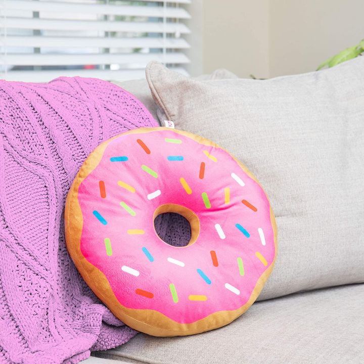 Imported Quality 3D Cute Donuts Food Cushion Nice Bottom Cushion Nap Pillow Doughnut Back Cushion Pillow Saddle Car Set Plush Toys Kids Gift Home Textiles Decorations