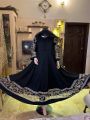 Fancy embroidery maxi 3 piece patches on full Ghera and Bazu stitched dress for girls. 