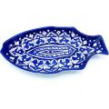 Blue pottery fish serving dish hand crafted & Hand painted. 