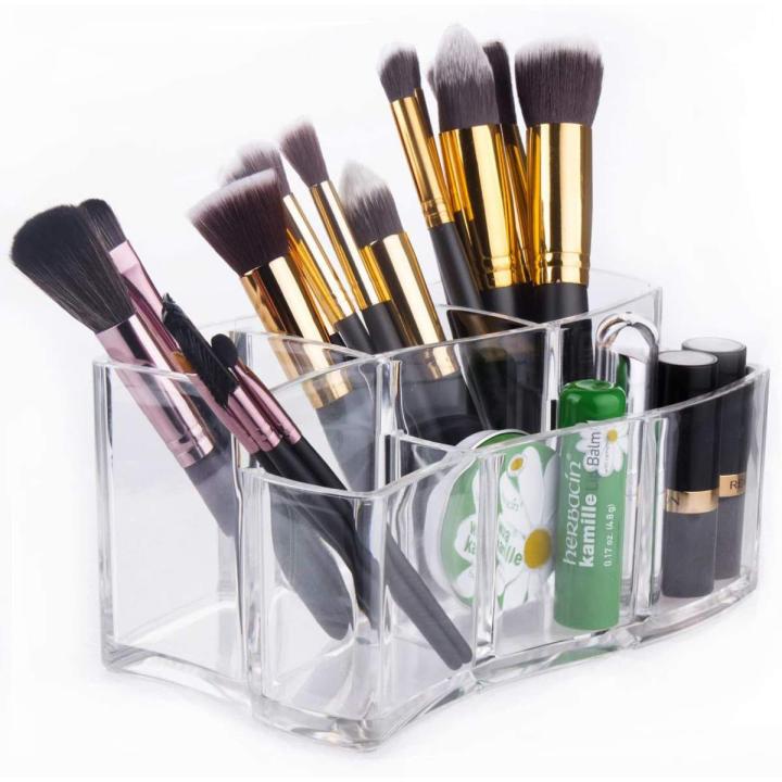 6 Compartments Crystal Acrylic Makeup Organizer Cosmetic & Makeup Brush