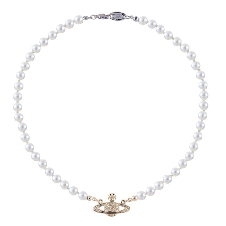 sinana VIVIENNE WESTWOOD Retro Planet Pearl Short Necklace Female Wedding Jewelry Ins Style Luxury Choker Chain For Women Girls Birthday Gift