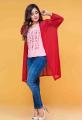 Ignite Womens Mesh Open Front Shrug - Maroon. 