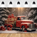 Christmas Background Cloth Party New Year Vintage Red Truck Children Photo Studio Photography Background Cloth,D Durable. 