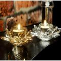 Pack of 2 Golden and White Crystal Glass Block Flower Candle Holders, Home Decor Big Tealight Stand. 