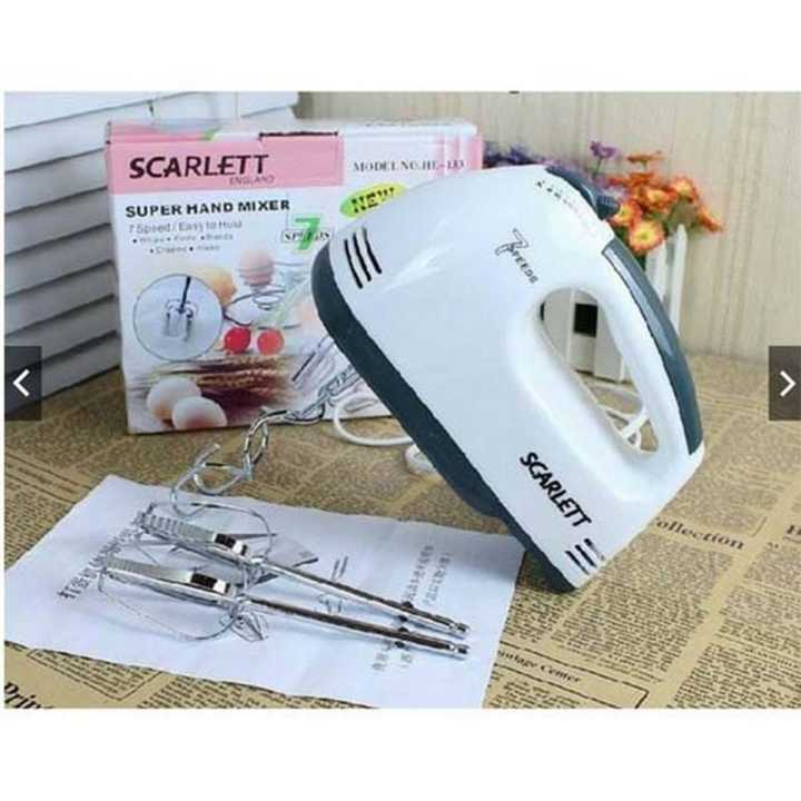 Scarlett 7-Speed Electric Hand Mixer with 4 Pieces Stainless Blender, Egg Cake/Cream Mix, Standard, White