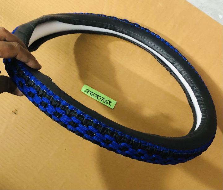 Car Universal Steering Cover black with Blue embroidery 01 PC