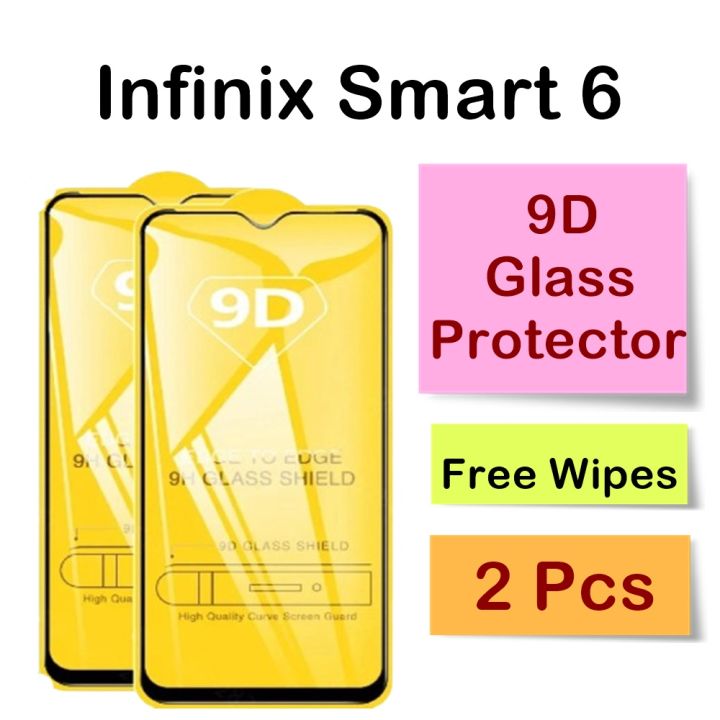 Infinix Smart 6 Tempared Screen Glass Protector Full Glue 9D/11D Protector, Pack of 2 Protectors