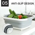 Multifunction Chopping Boards, Collapsible Dish Tub Portable Washing Basin Bowl Draining Basket Space Saving Hamper Foldable Storage Container for Kitchen and Camping. 