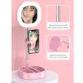 4 in 1 Foldable LED Selfie Ring Light with Makeup Mirror Table Lamp Adjustable Height Phone Holder Stand for Livestream Video Recording USB Powered Travel Vanity Mirro. 