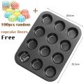 12 Holes Cupcake Baking Tray Non Stick Cake Baking Pan Round Shape Tool Cake Mold. 