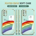(Free Lanyard) Luxury 6D Plating Case for Samsung Galaxy S20 Plus Back Cover Cartoon Rainbow Side Pattern Soft Silicone Square Phone Cases. 