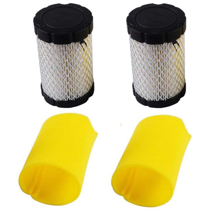 Mower Air Filters Replace for Briggs Stratton 796031 (591334 or 594201) Plus 797704 Foam Pre-Cleaner (Pack of 2) - yellow & black
