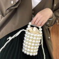 Elegant Women’s Pearl Bucket Tote Bag - Handmade Woven Crossbody without strip. 