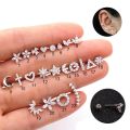 New 1 Piece Surgical steel Copper Cz Crown Long Bar EAR Helix Piercing Tragus Stud Conch Earring Piercing. 
