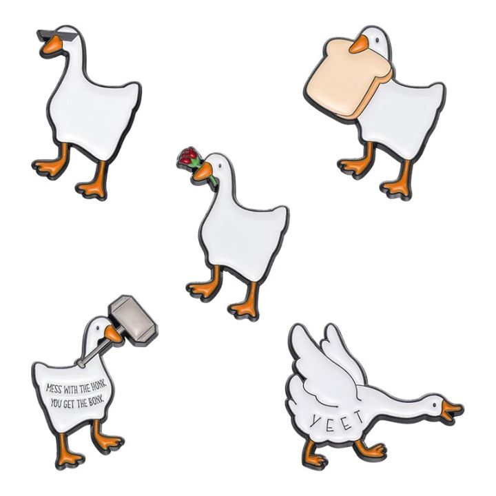 Cartoon Goose Brooch Enamel Pin Animal Duck Rose Bread in His Mouth Wholesale Badge Lapel Friends Backpack Women Men Jewelry