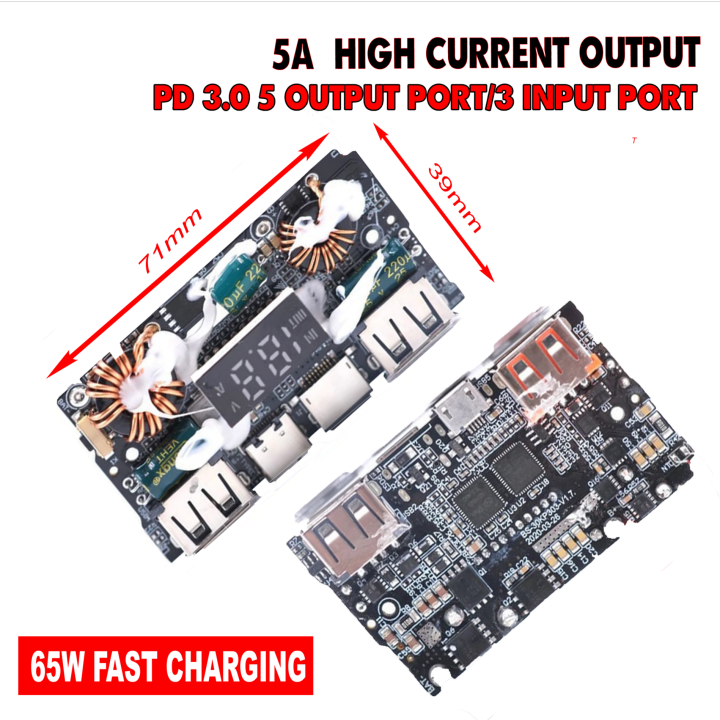 12V QC4.0 Display LED 65W Supported 50,000 Mah Lighting/Micro/Type-C USB Mobile Power Bank And Laptop Charging Module Temperature Circuit Protection