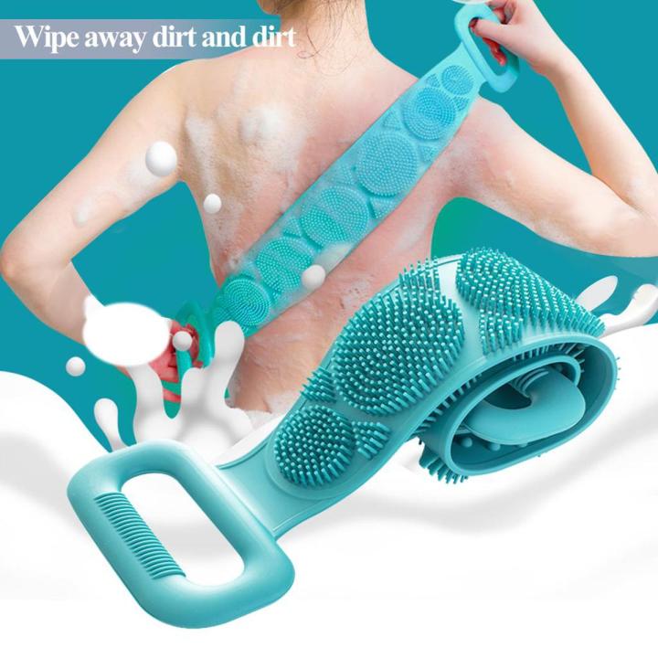 Silicone Bath Body Brush Scrubber Soft Rubbing High Quality Exfoliating Massage For Shower Cleaning Bathroom Strap Belt Back Wash Clean Scrub Magic Skin Scrubber Brush Home Remove Stains Tool Medical 70cm Flexible Loofah Friction Comfort Double Sided