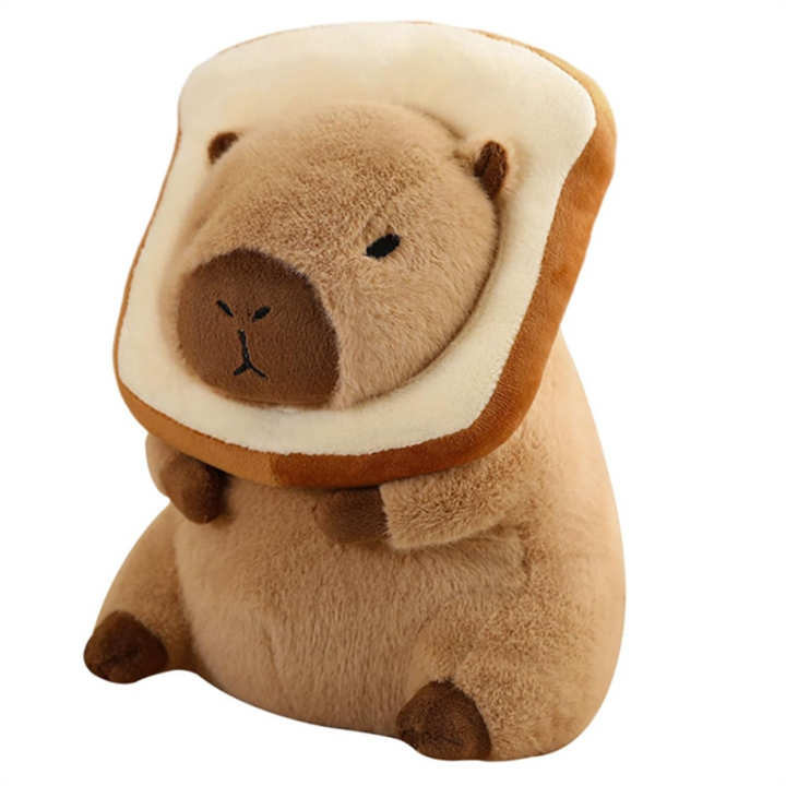 Cute Capybara Plush Pillow with Wearable Toast Headwear Kawaii Bread Capybara Stuffed Animals Toys Hugging Gifts 30cm