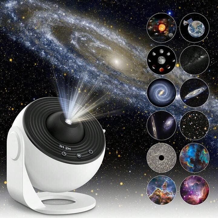 Galaxy Projector Lamp with 12 Different Galaxies and Nebulae 360° Rotation with Realistic Planetarium Night Light for Kids - Birthday Party - Couple