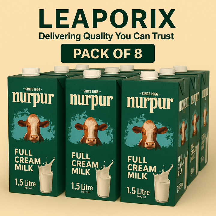 LEAPORIX MALL | UHT Milk 1.5 Litre (Pack of 8) | Long Life Tetra Pack | Ideal for Chai, Coffee & Daily Use
