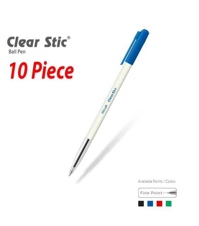 Dollar Clear Stick Color Ball Point Pen Black Red Blue Green - 10 pcs