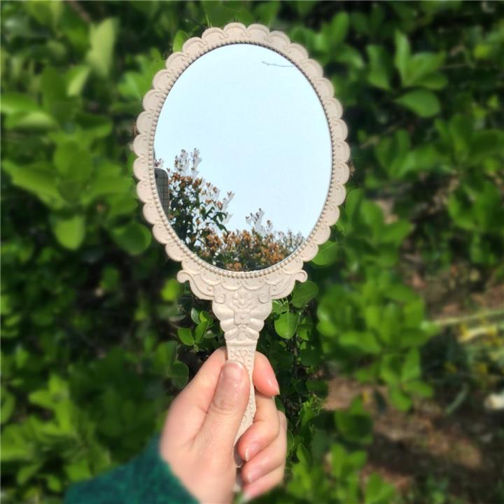Vintage Carved Handheld Vanity Makeup Mirror Makeup Vanity Hand Mirror Handle Cosmetic Compact Mirror